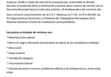 Estado de Alerta y Movilización en La Matanza