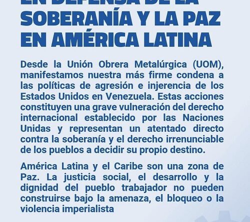 Comunicado de la UOM de La Matanza por Venezuela