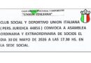 Club Social y Deportivo Unión Italiana convoca a asamblea de socios