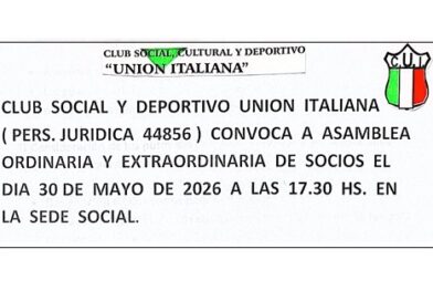 Club Social y Deportivo Unión Italiana convoca a asamblea de socios