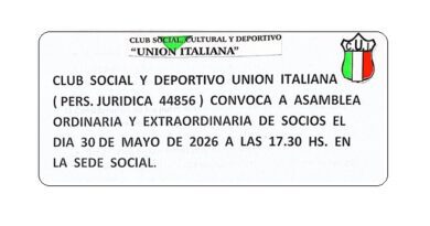 Club Social y Deportivo Unión Italiana convoca a asamblea de socios